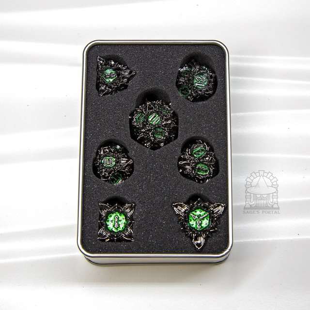 Sage's Deadly Lotus Midnight Venom Metal Polyhedral Dice Set image 10