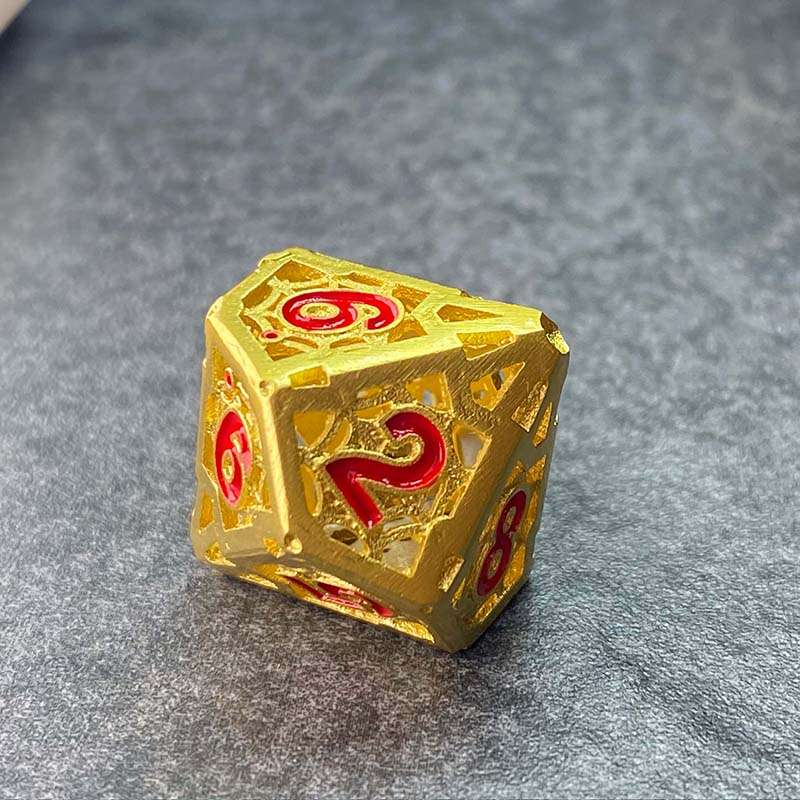 Sage's Gnomish Trinkets - Hollow Gold Spider Trinket Red Ink Metal Polyhedral Dice Set image 4