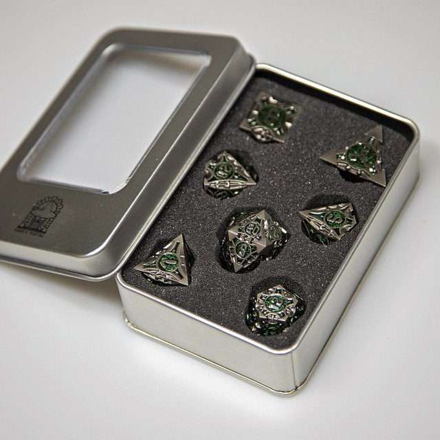 Sage's Runic Caltrops Black/Green Metal Polyhedral Dice Set image 10