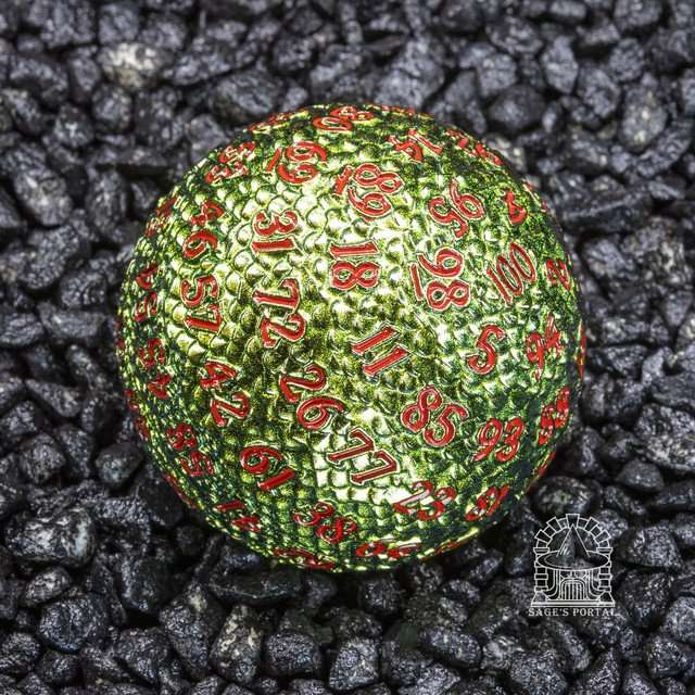 Sage’s Dragon Egg Green/Yellow d100 Metal Dice image 4