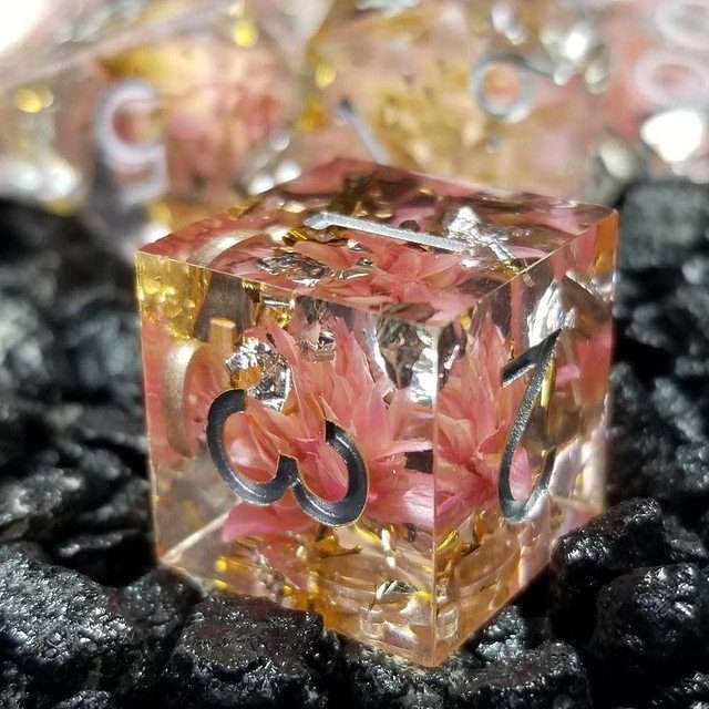 Sage’s Enchanted Flower Pink Sharp Edge Resin Polyhedral Dice Set image 7
