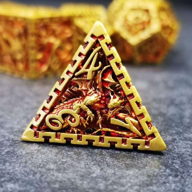 Sage's Dragonstones - Chained Noble Dragon Gold Hollow Metal Polyhedral Dice Set image 6