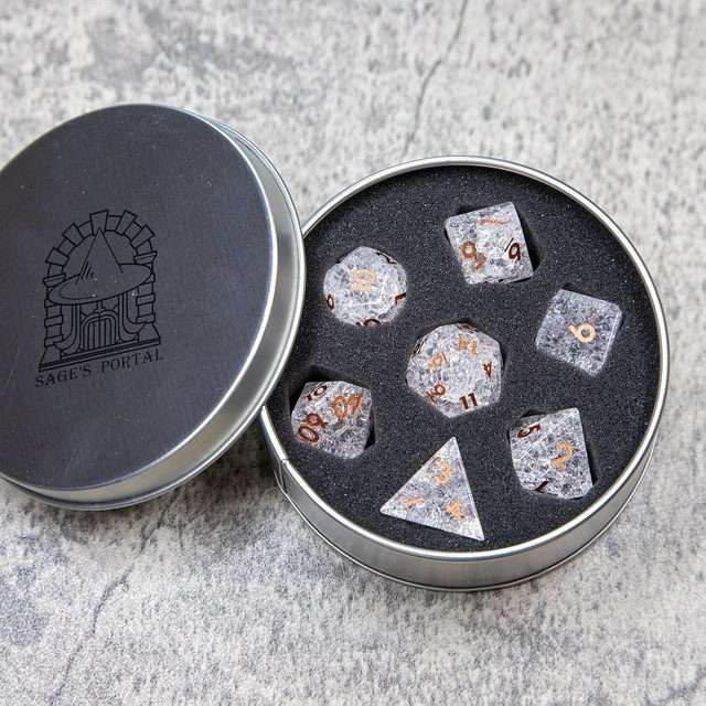 Sage's Kaleidoscopes Ice White Cracked Glass Gloss Finish Polyhedral Dice Set image 10