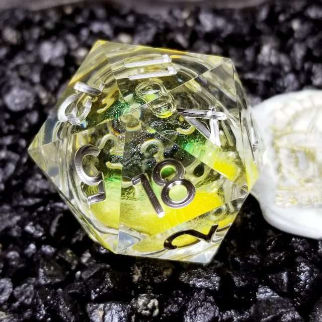 Sage's Radiant Souls - Sunburst Yellow 33mm Liquid-Core D20 Sharp Edge Resin Dice image 3