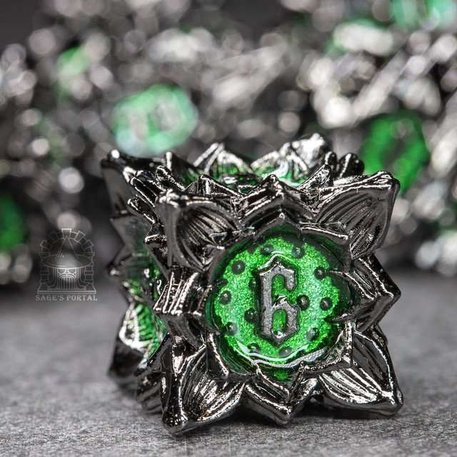 Sage's Deadly Lotus Midnight Venom Metal Polyhedral Dice Set image 7