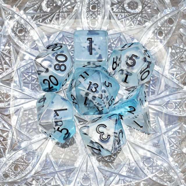 Sage's Familiars - Blue White/Black Fish Familiar Resin Polyhedral Dice Set image 11