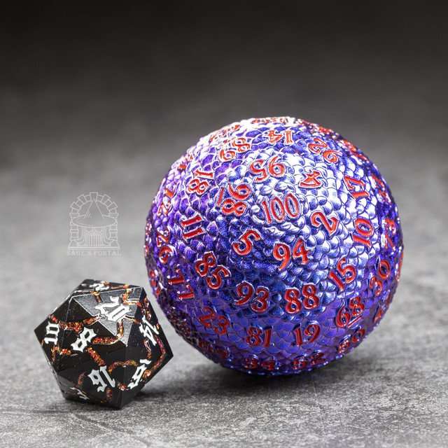 Sage’s Dragon Egg Purple/Blue d100 Metal Dice image 1