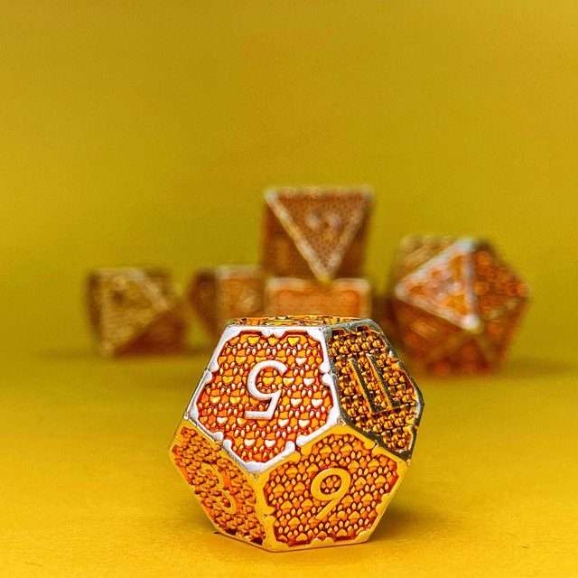 Sage's Hounds - Vintage Yellow with Silver Metal Polyhedral Dice Set image 22