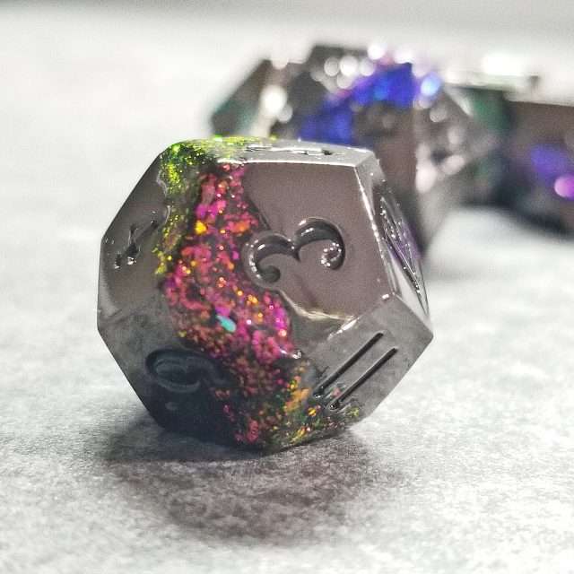 Sage's Rift Stones - Gloss Black/Rainbow Metal Polyhedral Dice Set image 2