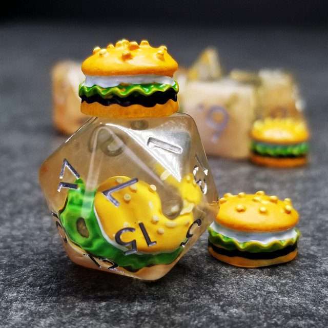 Sage's Hamburger Resin Polyhedral Dice Set image 1