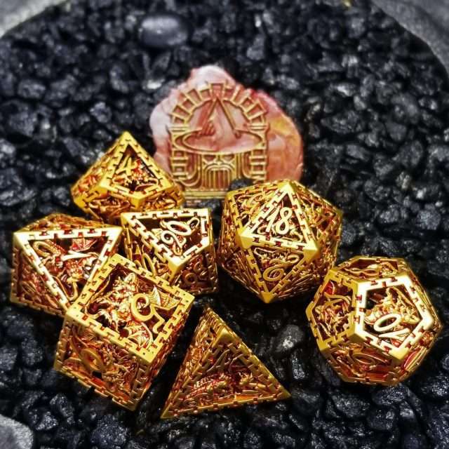 Sage's Dragonstones - Chained Noble Dragon Gold Hollow Metal Polyhedral Dice Set image 7