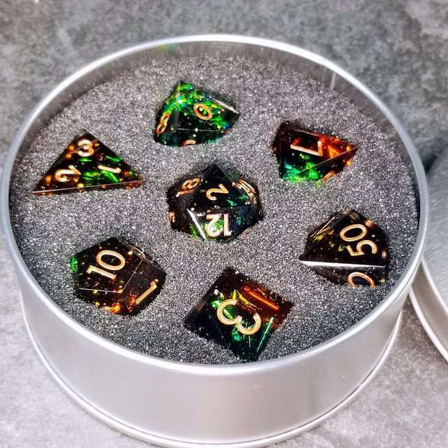 Sage's Enchanted Crystals Cola/Green/Blue Sharp Edge Resin Dice Set image 45