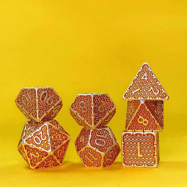 Sage's Hounds - Vintage Yellow with Silver Metal Polyhedral Dice Set image 26