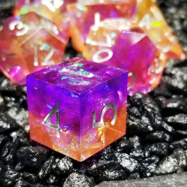 Sage's Enchanted Crystals Purple/Orange Sharp Edge Resin Dice Set image 5