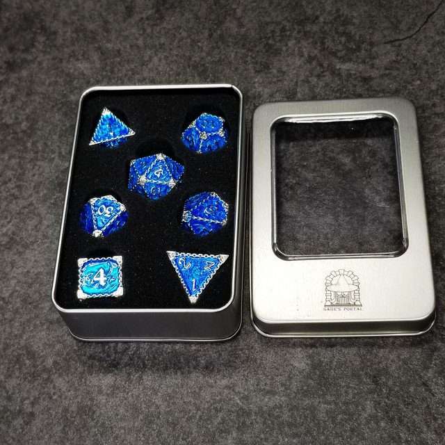Sage's Dragonstones - Mystic Wyvern Sapphire and Silver Metal Polyhedral Dice Set image 13
