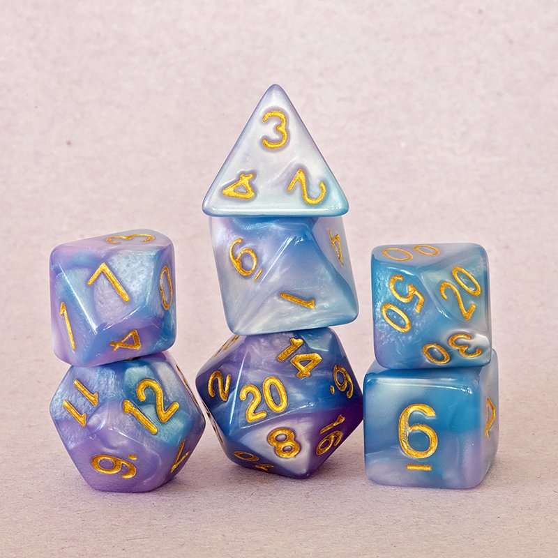 Sage's Stones - Purple/Blue Gold Ink Acrylic Polyhedral Dice Set image 12