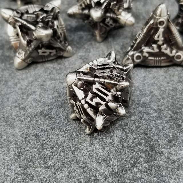 Sage’s Starships Antique Silver Metal Polyhedral Dice Set image 4
