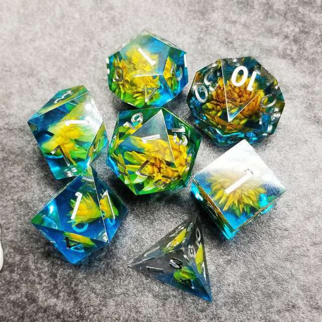 Sage’s Water Flowers Sharp Edge Resin Polyhedral Dice Set image 10
