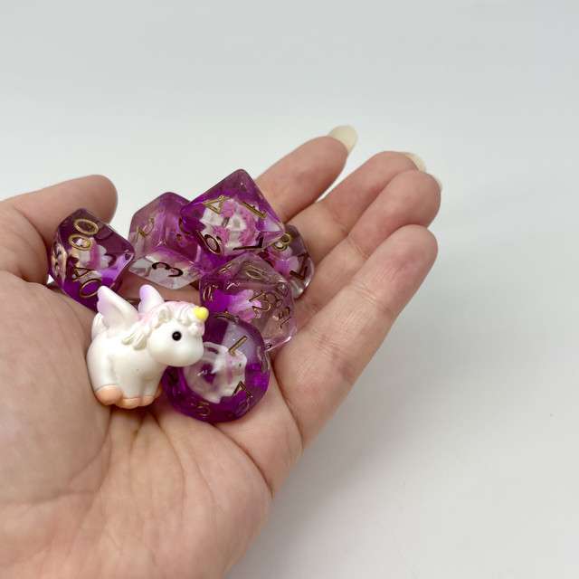 Sage's Baby Unicorn Familiar Resin Polyhedral Dice Set image 4