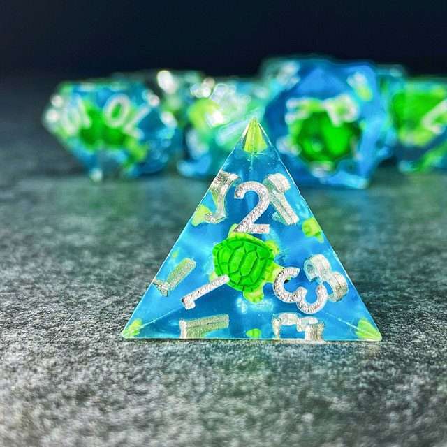 Sage's Familiars - Baby Turtle Familiar Sharp Edge Resin Polyhedral Dice Set image 7