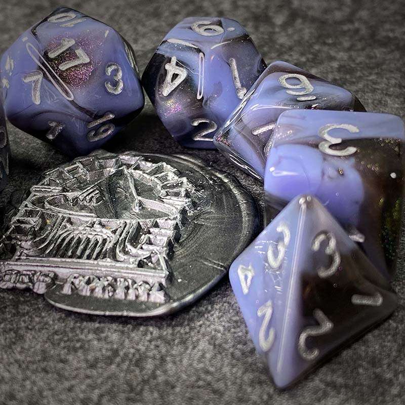 Sage's Shards - Black/Lilac Glitter and Silver Ink Acrylic Polyhedral Dice Set image 10