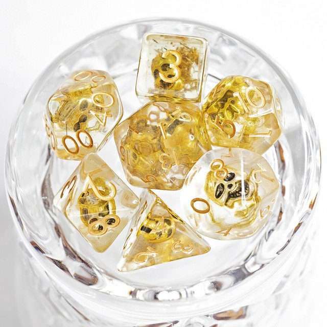 Sage's Familiars - Golden Skull Familiar Resin Polyhedral Dice Set image 5