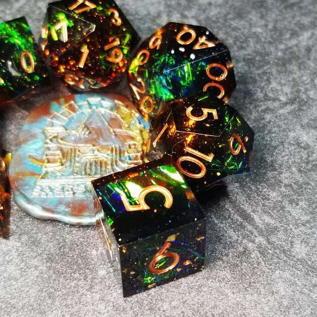 Sage's Enchanted Crystals Cola/Green/Blue Sharp Edge Resin Dice Set image 40