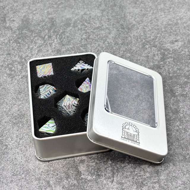 Sage's Fusion Stones Holographic Rainbow Metal Polyhedral Dice Set image 6