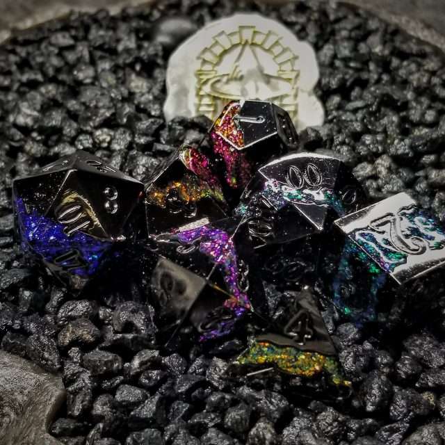 Sage's Rift Stones - Gloss Black/Rainbow Metal Polyhedral Dice Set image 0