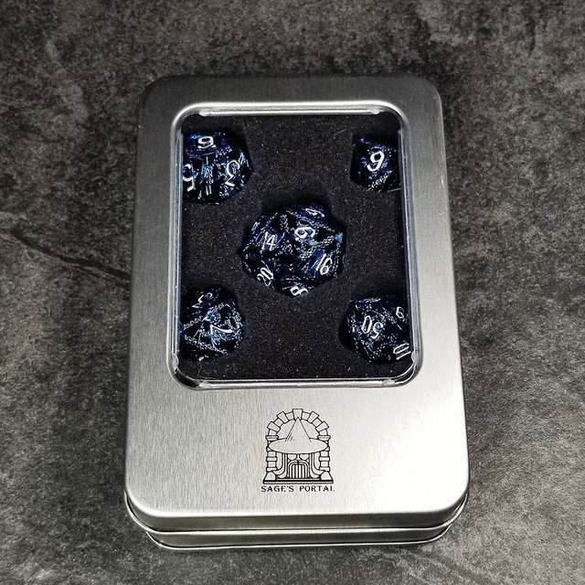 Sage's Dragonstones - Blue Noble Dragon Hollow Metal Polyhedral Dice Set image 13