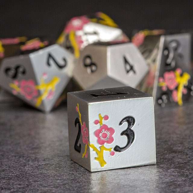 Sage's Petrified Flowers Silver Pink/Yellow Flowers Metal Polyhedral Dice Set image 8