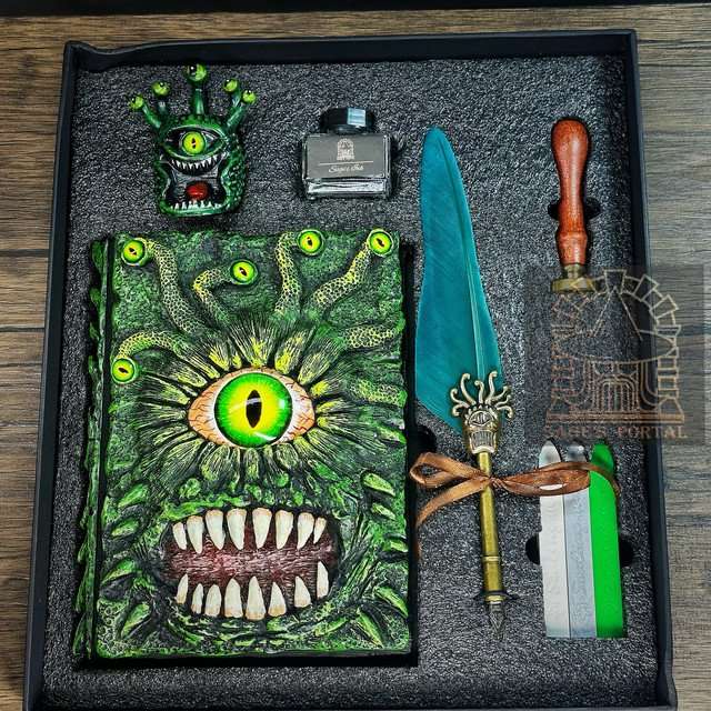 Green Eye Tyrant Notebook Gift Set | Handmade Notebook for TTRPG, Sketchbook, Diary image 1