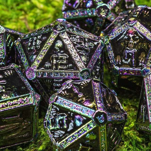 Sage's Lich's Phylactery Black/Rainbow Metal Polyhedral Dice Set image 0