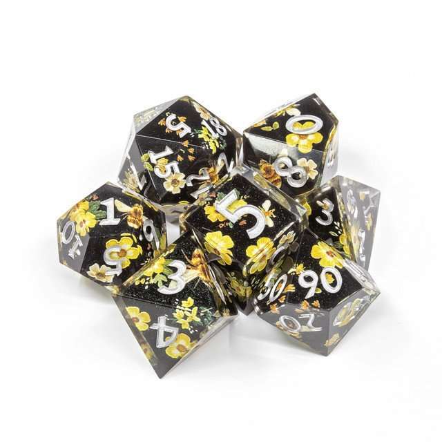 Sage's Honeybees Midnight Honey Sharp Edge Resin Dice Set image 5