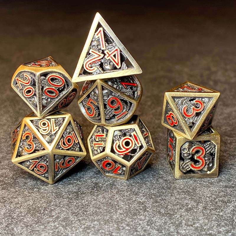 Sage's Grim's Fortunes - Bronze Red Ink Reaper Hollow Metal Polyhedral Dice Set image 8