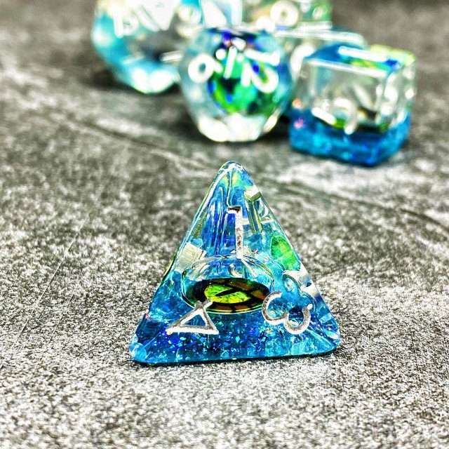 Sage's Bottled Green Dragon Eyes Resin Polyhedral Dice Set image 10
