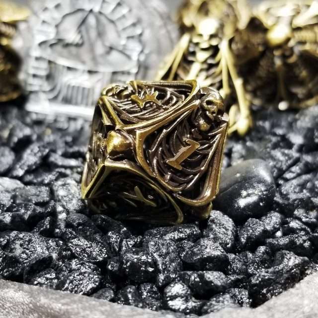Sage's Macabre Bone Trinket Bronze Hollow Metal Polyhedral Dice Set image 4