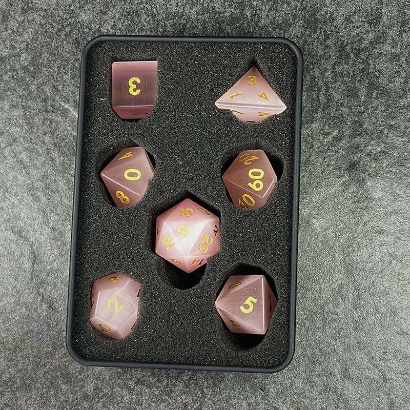 Sage's Treasures - Gemstone Pink Cat's Eye Polyhedral Dice Set image 14