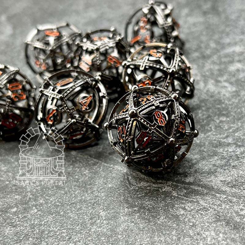 Sage's Caged Centrifuge Hollow Metal Polyhedral Dice Set image 7