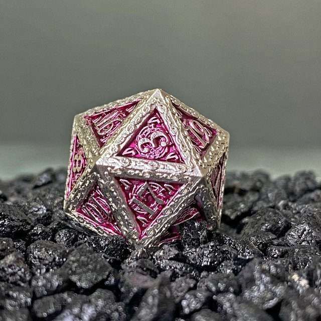 Sage's Anthems - Pearl Silver and Purple Metal Polyhedral Dice Set image 9
