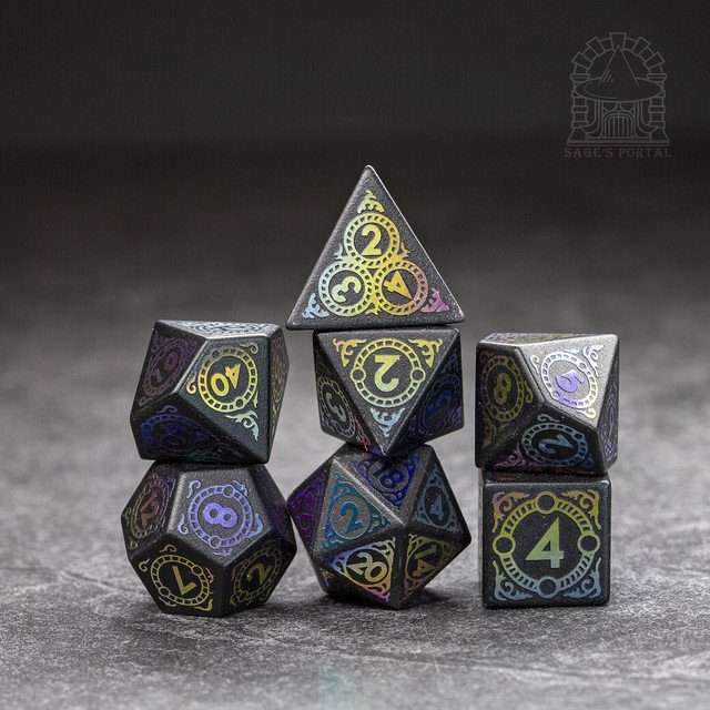 Sage's Glyphed Matte Black Gemstone Polyhedral Dice Set image 8