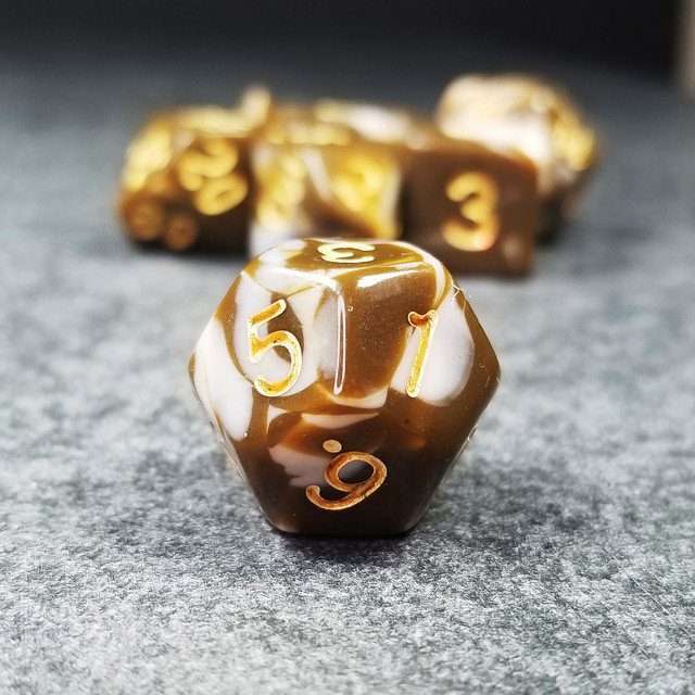 Sage's Stones - Coffee/White Gold Ink Acrylic Polyhedral Dice Set image 7