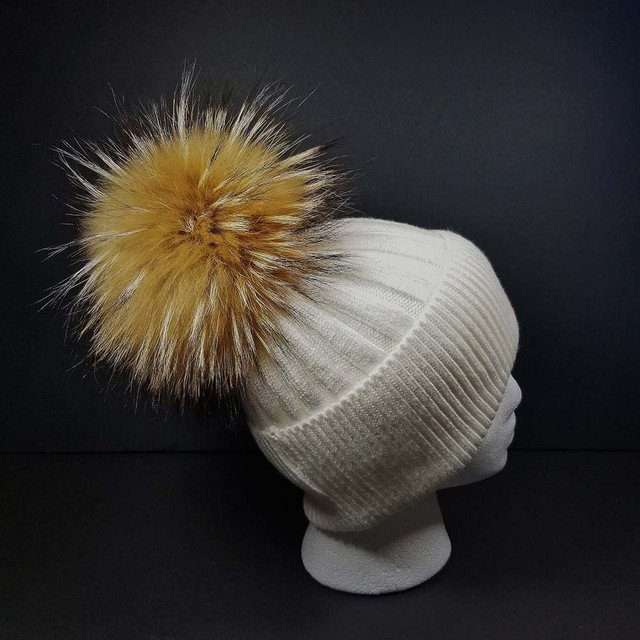 Sage’s Cap – White Wool Beanie with Raccoon Pompom image 0