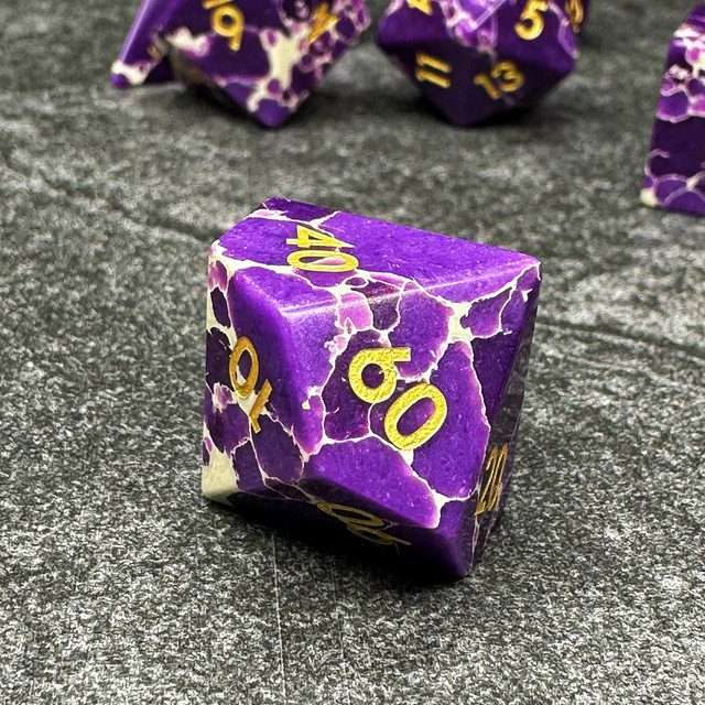 Sage's Treasures - Spotted Purple/White Stone Polyhedral Dice Set image 3