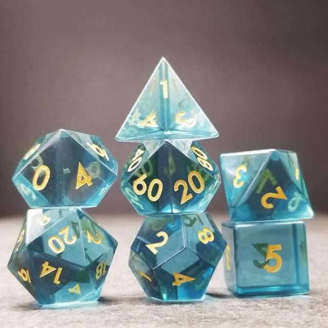 Sage's Treasures - Blue Glass Gold Ink Polyhedral Dice Set image 0
