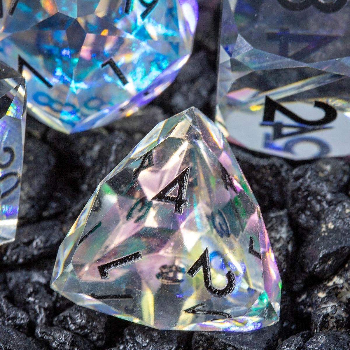Faceted Resin DND Dice Set | Sage’s Faceted Crystals | Clear Gem Cut Design - Sage's PortalSharp Edge Resin Dice Set