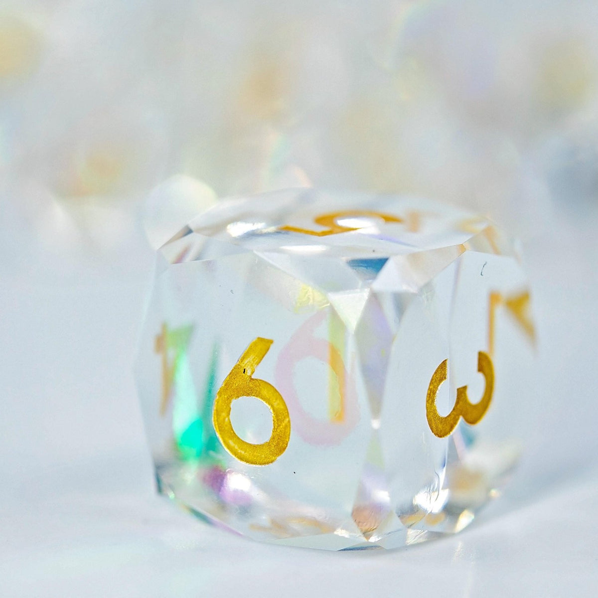 Faceted Resin DND Dice Set | Sage’s Faceted Crystals | Clear Gem Cut Design - Sage's PortalSharp Edge Resin Dice Set