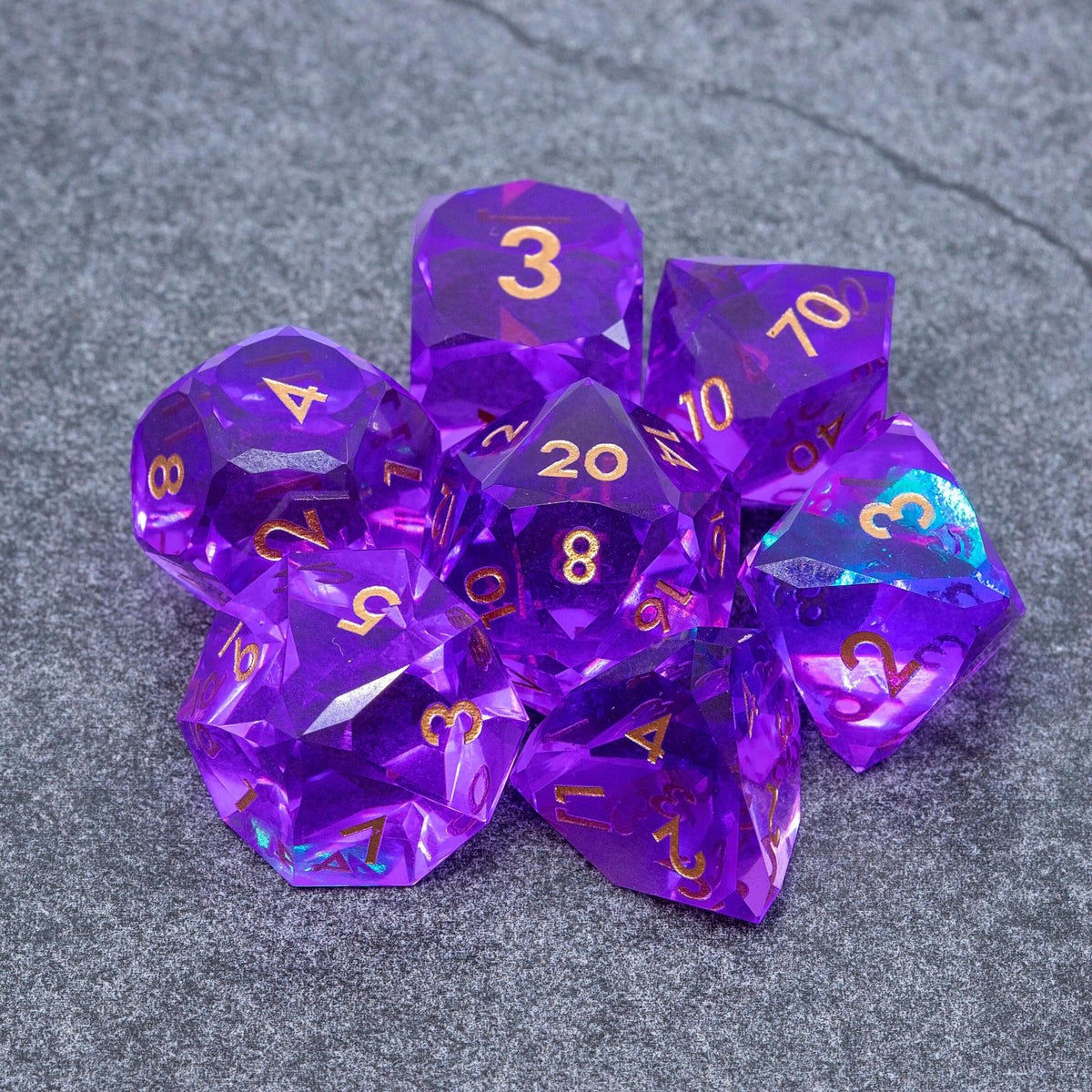 Faceted Resin DND Dice Set | Sage’s Faceted Crystals | Clear Gem Cut Design - Sage's PortalSharp Edge Resin Dice Set
