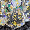 Faceted Resin DND Dice Set | Sage’s Faceted Crystals | Clear Gem Cut Design - Sage's PortalSharp Edge Resin Dice Set