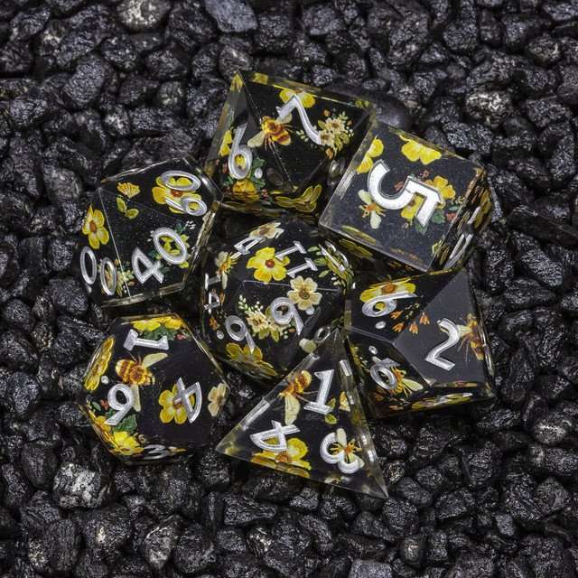 Sage's Honeybees Midnight Honey Sharp Edge Resin Dice Set image 8